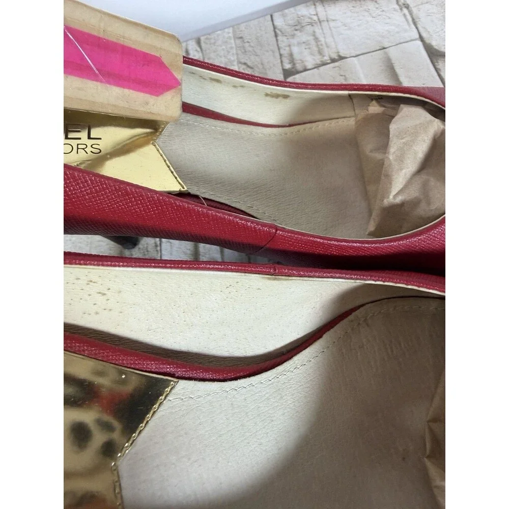 Michael Michael Women's Dorothy  Flex Mid Pump Round Toe A Red  Suede Heels 7.5